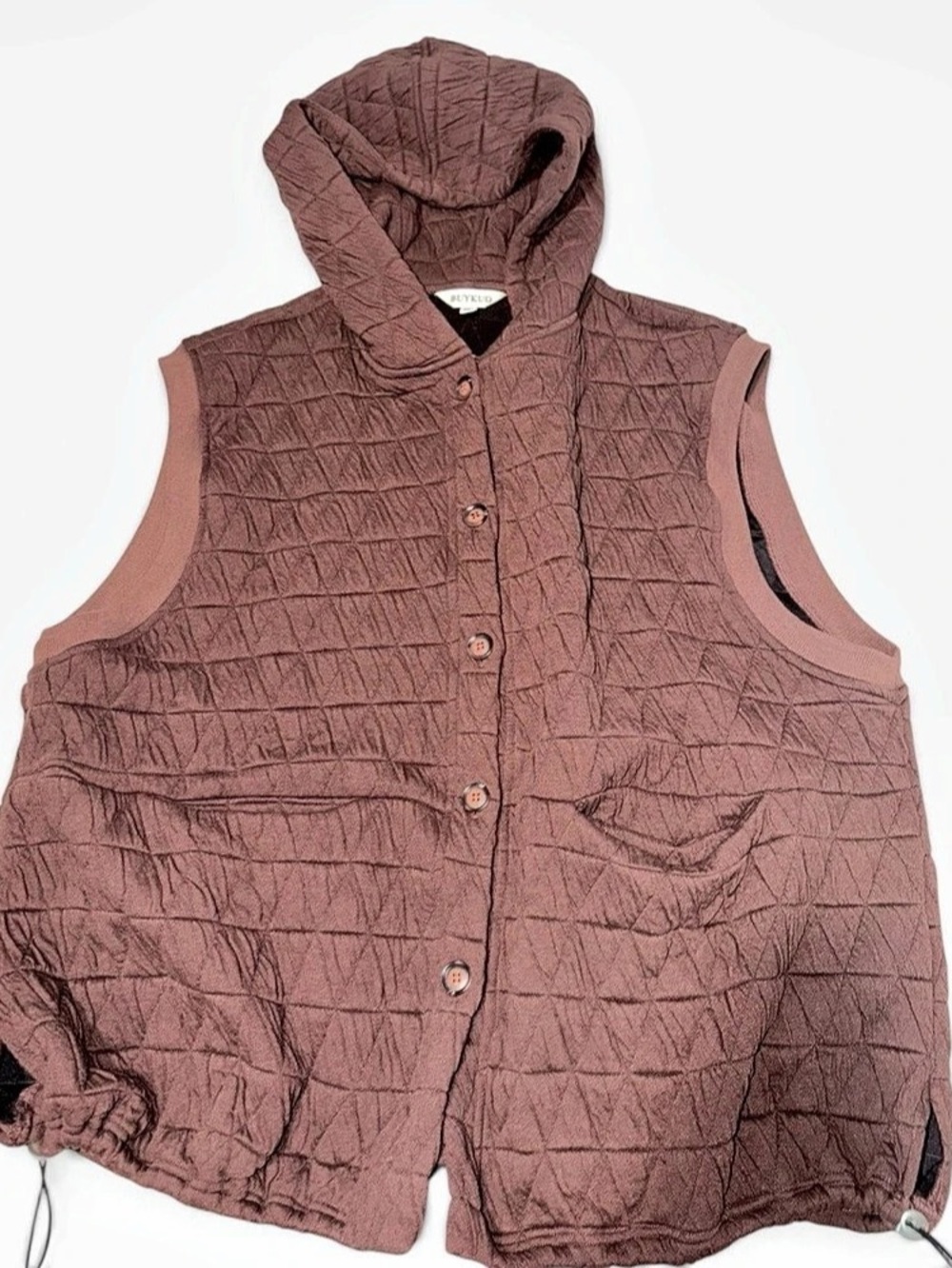 BUY KUD Quilted Hooded Vest in Brown XXL